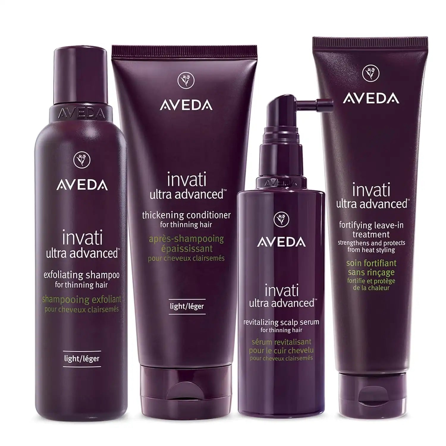 Aveda Invati Ultra Advanced Light & Rich 4-Step System | Exfoliating Shampoo, Thickening Conditioner, Revitalizing Scalp Serum, Fortifying Leave-In Treatment | Reduces Hair Loss by 77%*