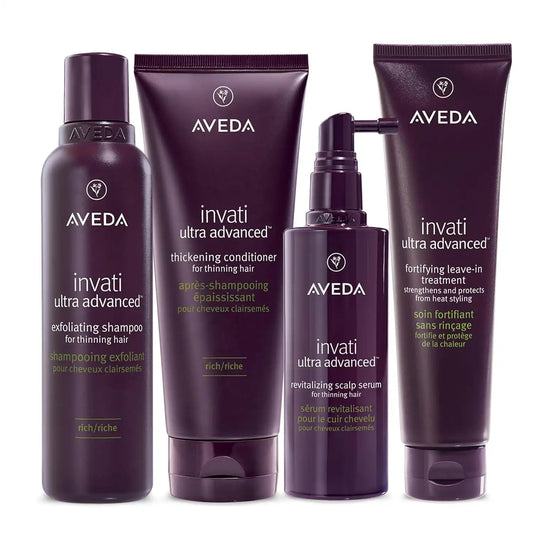 Aveda Invati Ultra Advanced Light & Rich 4-Step System | Exfoliating Shampoo, Thickening Conditioner, Revitalizing Scalp Serum, Fortifying Leave-In Treatment | Reduces Hair Loss by 77%*